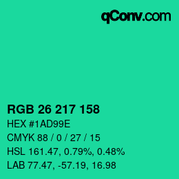 カラーコード: RGB 26 217 158 | qconv.com