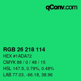 カラーコード: RGB 26 218 114 | qconv.com