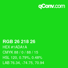カラーコード: RGB 26 218 26 | qconv.com