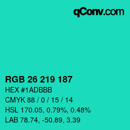 Color code: RGB 26 219 187 | qconv.com