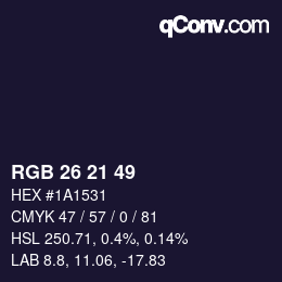 Farbcode: RGB 26 21 49 | qconv.com
