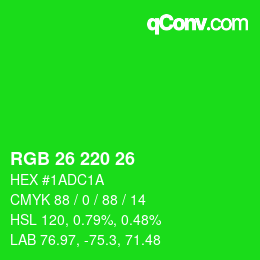 カラーコード: RGB 26 220 26 | qconv.com