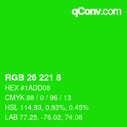 カラーコード: RGB 26 221 8 | qconv.com