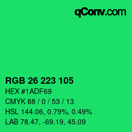 カラーコード: RGB 26 223 105 | qconv.com