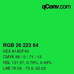 颜色代码: RGB 26 223 64 | qconv.com