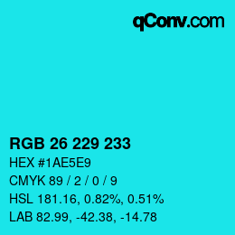 Color code: RGB 26 229 233 | qconv.com