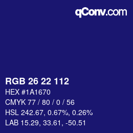 カラーコード: RGB 26 22 112 | qconv.com