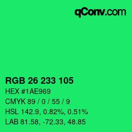 カラーコード: RGB 26 233 105 | qconv.com