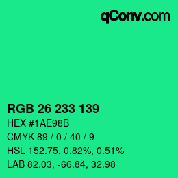 Color code: RGB 26 233 139 | qconv.com