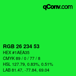 颜色代码: RGB 26 234 53 | qconv.com