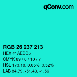 Color code: RGB 26 237 213 | qconv.com