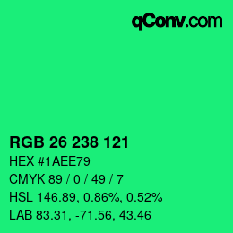 颜色代码: RGB 26 238 121 | qconv.com