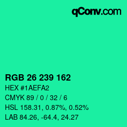 Color code: RGB 26 239 162 | qconv.com