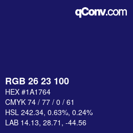 Color code: RGB 26 23 100 | qconv.com