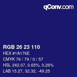 Color code: RGB 26 23 110 | qconv.com