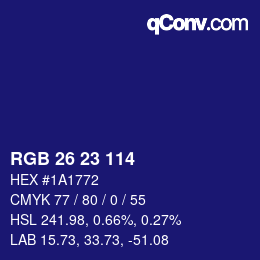 Color code: RGB 26 23 114 | qconv.com