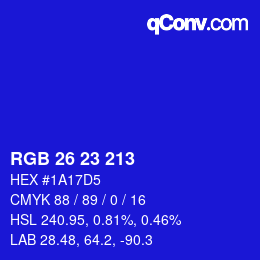 Color code: RGB 26 23 213 | qconv.com