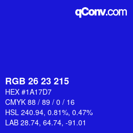 Color code: RGB 26 23 215 | qconv.com