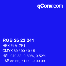 Color code: RGB 26 23 241 | qconv.com