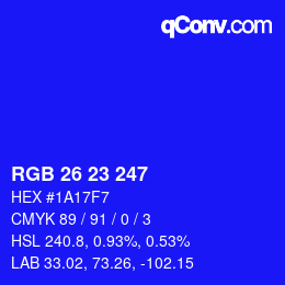 Color code: RGB 26 23 247 | qconv.com