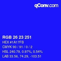 Color code: RGB 26 23 251 | qconv.com
