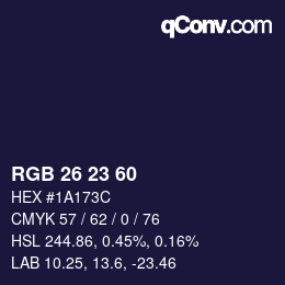 カラーコード: RGB 26 23 60 | qconv.com