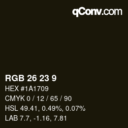 カラーコード: RGB 26 23 9 | qconv.com