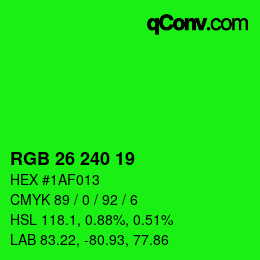 Color code: RGB 26 240 19 | qconv.com