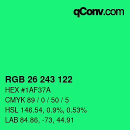 Color code: RGB 26 243 122 | qconv.com