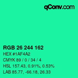 Color code: RGB 26 244 162 | qconv.com