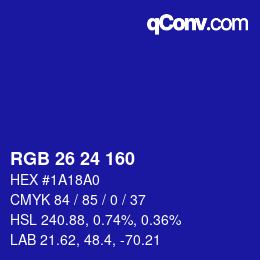 颜色代码: RGB 26 24 160 | qconv.com