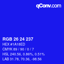 Color code: RGB 26 24 237 | qconv.com