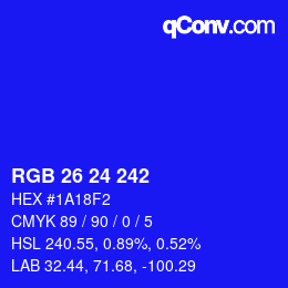 颜色代码: RGB 26 24 242 | qconv.com
