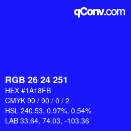 颜色代码: RGB 26 24 251 | qconv.com