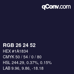 Color code: RGB 26 24 52 | qconv.com