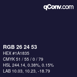 Color code: RGB 26 24 53 | qconv.com