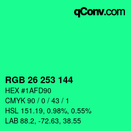 Color code: RGB 26 253 144 | qconv.com