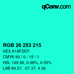 カラーコード: RGB 26 253 215 | qconv.com