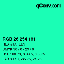 Color code: RGB 26 254 181 | qconv.com