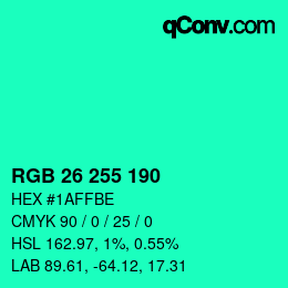 Color code: RGB 26 255 190 | qconv.com