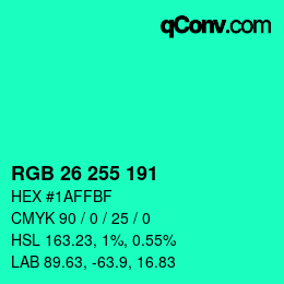 颜色代码: RGB 26 255 191 | qconv.com