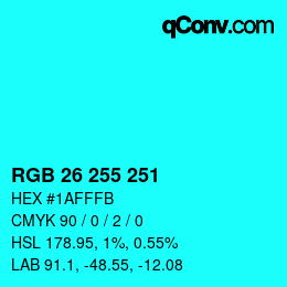 Color code: RGB 26 255 251 | qconv.com