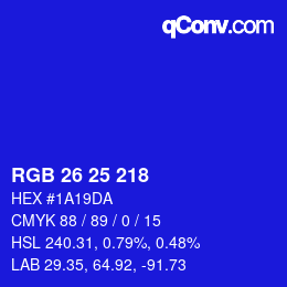 Color code: RGB 26 25 218 | qconv.com