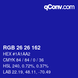 カラーコード: RGB 26 26 162 | qconv.com