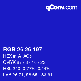 カラーコード: RGB 26 26 197 | qconv.com