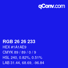 Color code: RGB 26 26 233 | qconv.com