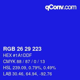 Color code: RGB 26 29 223 | qconv.com