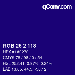 Color code: RGB 26 2 118 | qconv.com