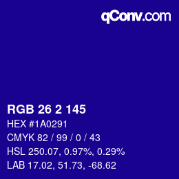 カラーコード: RGB 26 2 145 | qconv.com