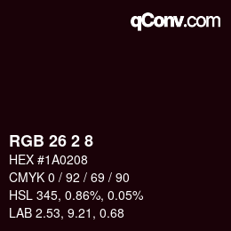 カラーコード: RGB 26 2 8 | qconv.com